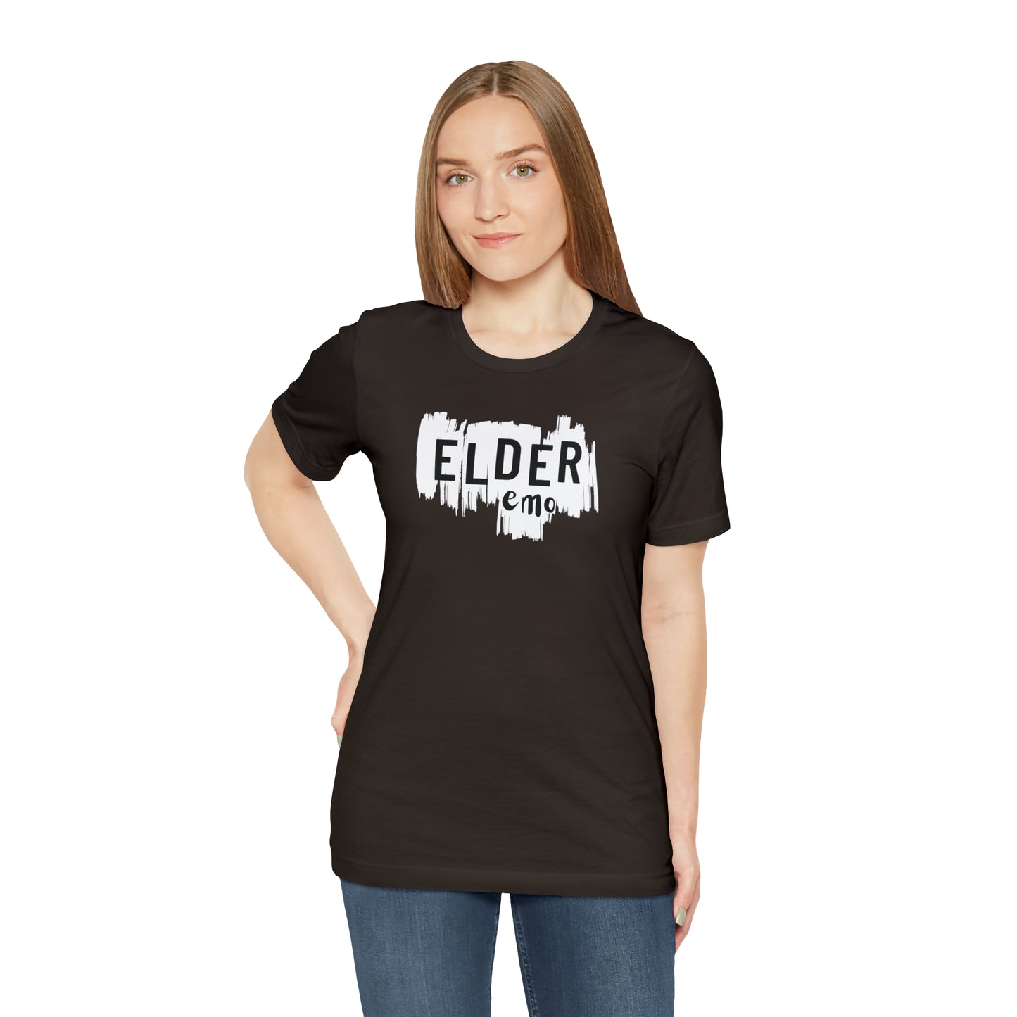 Vertical paint WHITE LETTER Elder Emo, Unisex Jersey Short Sleeve Tee