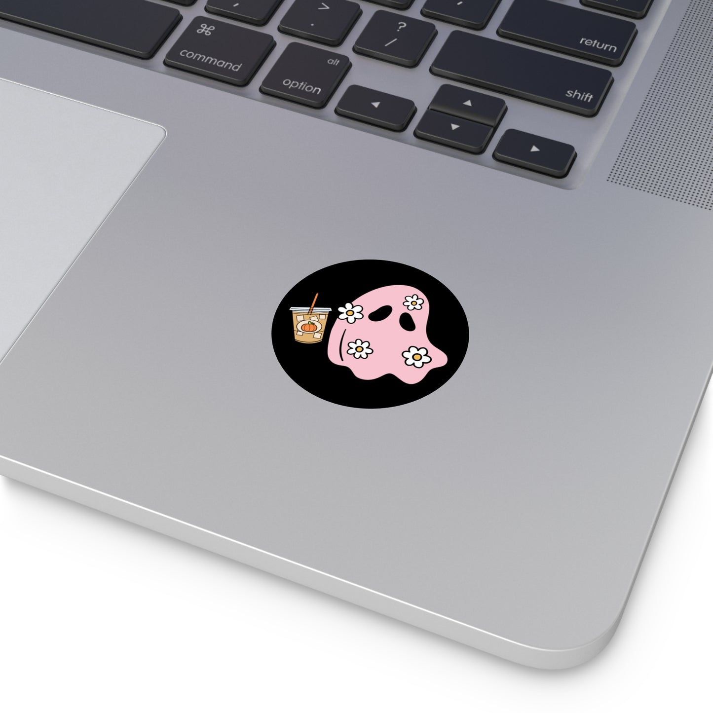 Pink Flower Ghost, Water-Resistant Vinyl Sticker