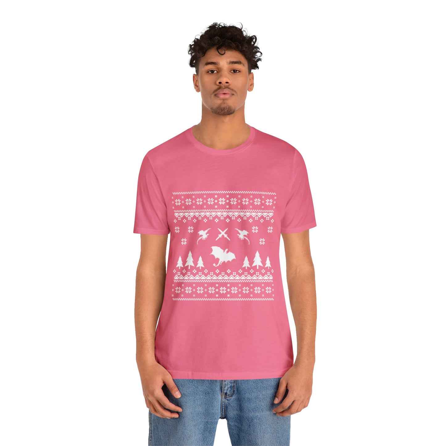 8-bit Fair Isle Dragon Christmas - Version 4 - Unisex T-shirt