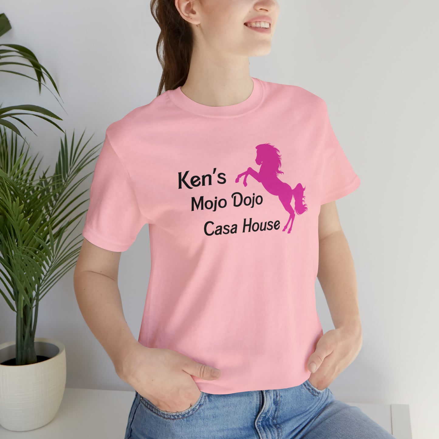 Pink Silhouette Horse, Mojo Dojo Casa House, Unisex Jersey Short Sleeve Tee