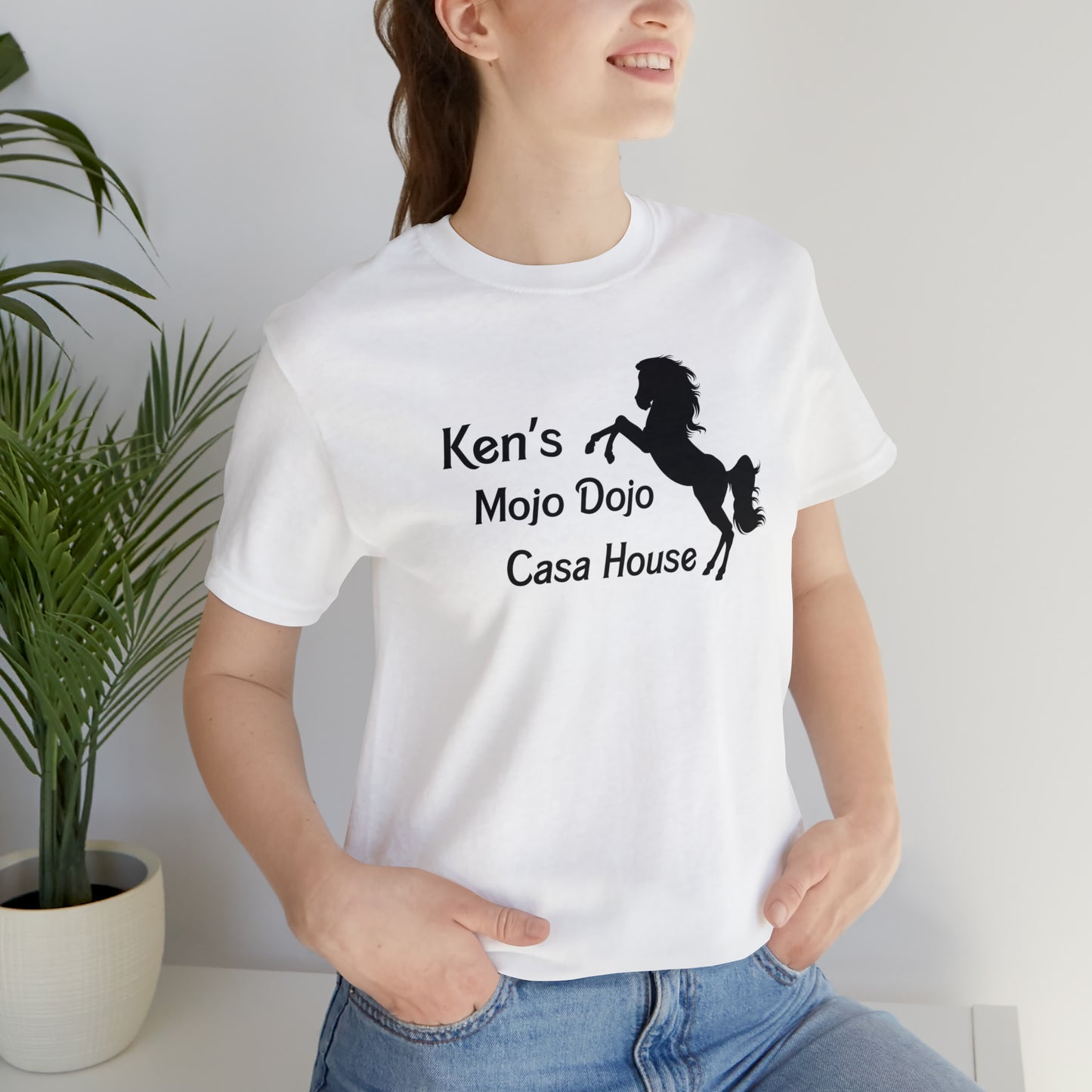 Black Silhouette Horse, Mojo Dojo Casa House, Unisex Jersey Short Sleeve Tee