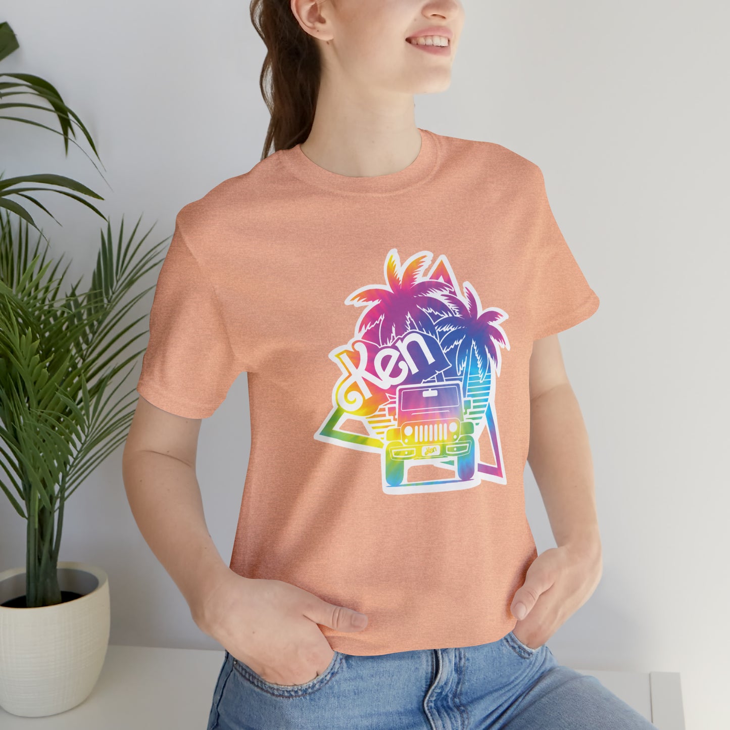 White sticker tie dye, Beep Beep KEN Jeep, Unisex Jersey Short Sleeve Tee