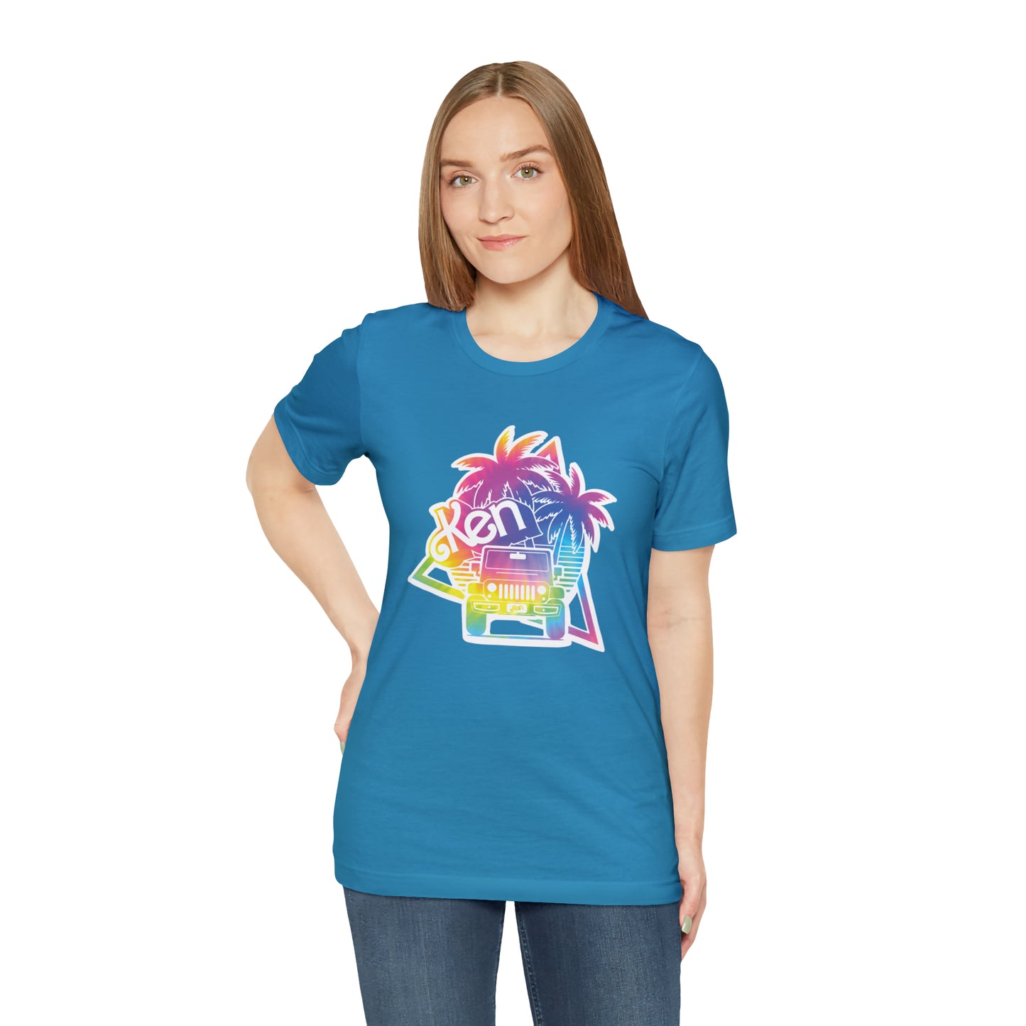 White sticker tie dye, Beep Beep KEN Jeep, Unisex Jersey Short Sleeve Tee
