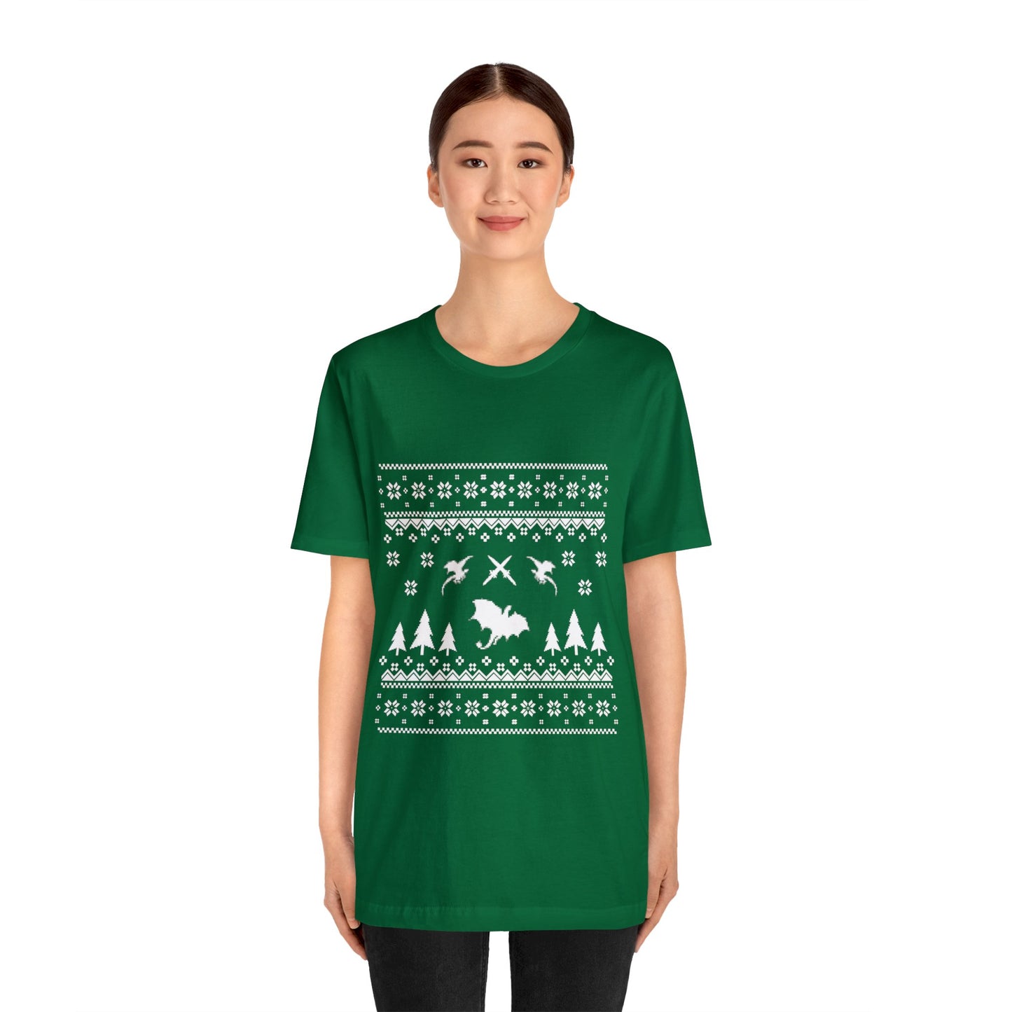 8-bit Fair Isle Dragon Christmas - Version 4 - Unisex T-shirt
