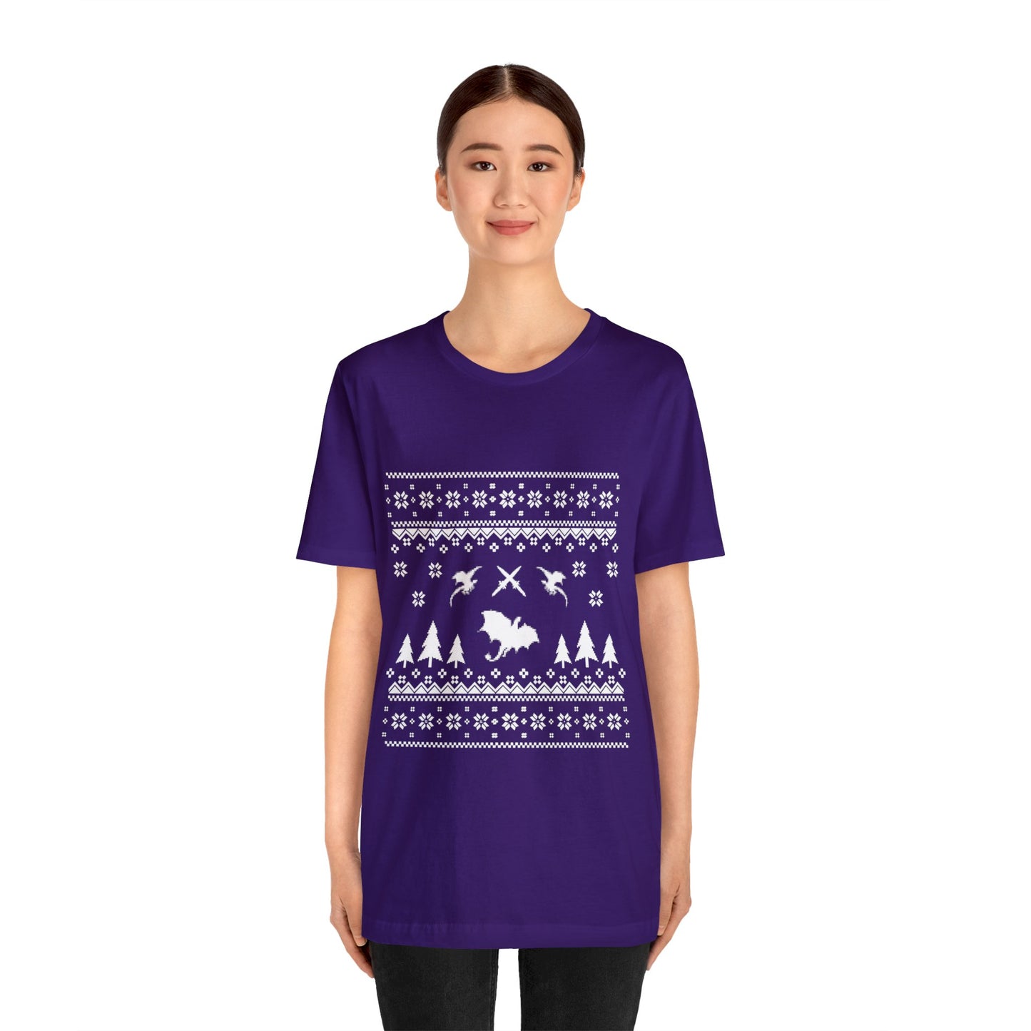 8-bit Fair Isle Dragon Christmas - Version 4 - Unisex T-shirt