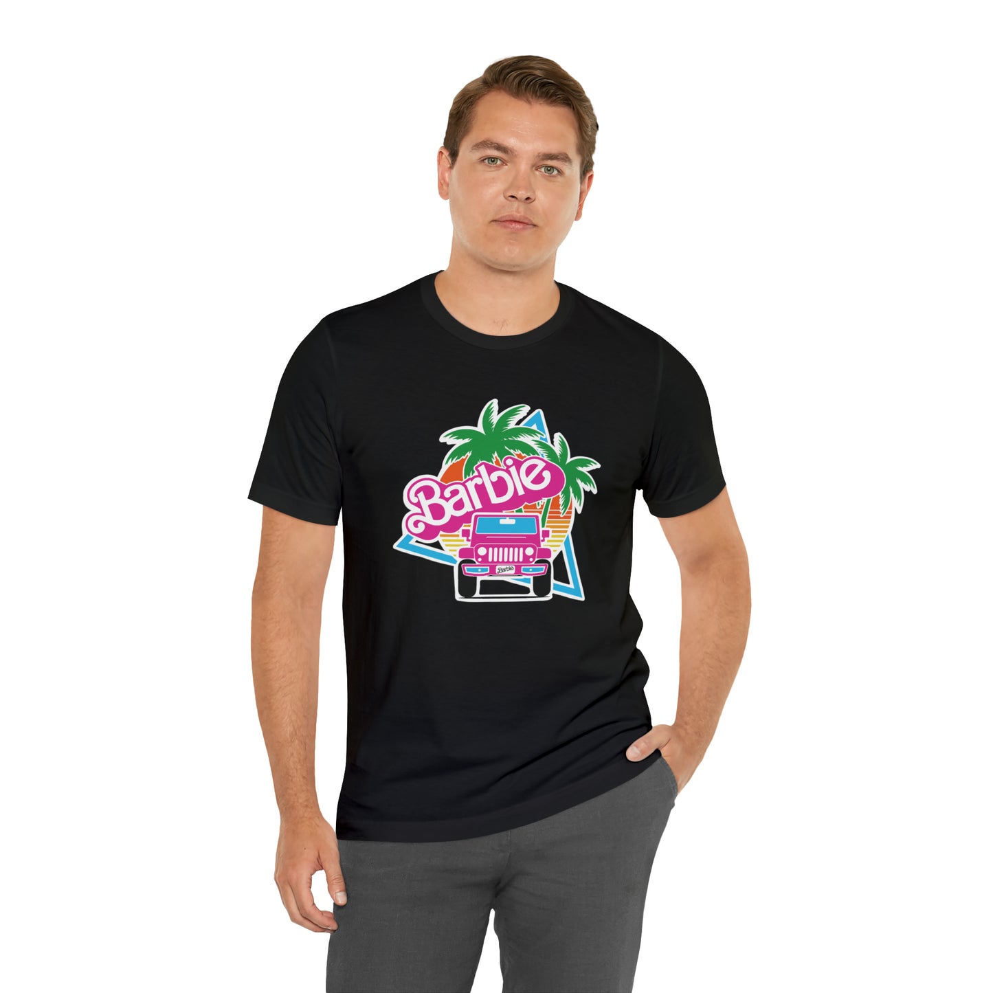 Signature Pink Barbie, Beep Beep Barbie Jeep, Unisex Jersey Short Sleeve Tee