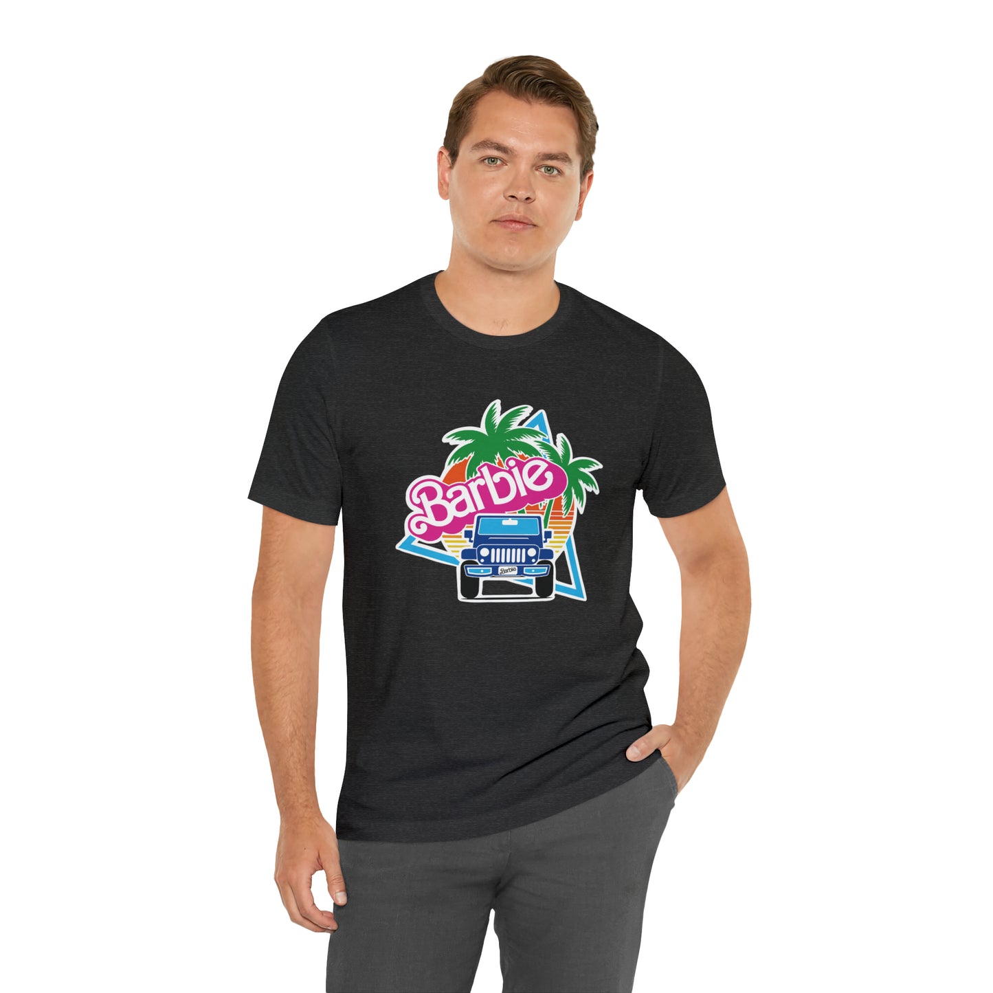 Two blue Barbie, Beep Beep Barbie Jeep, Unisex Jersey Short Sleeve Tee