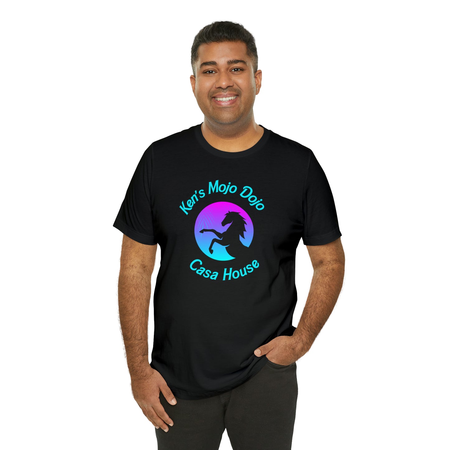 Neon Teal Moon: Mojo Dojo Casa House, Unisex Jersey Short Sleeve Tee