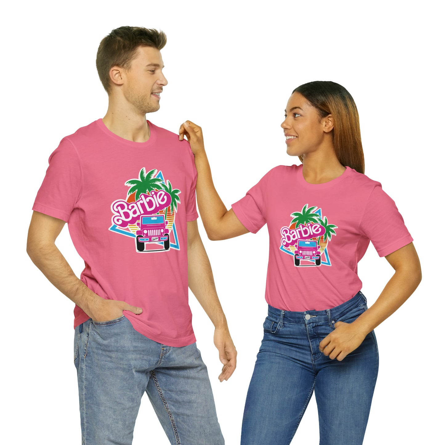 Signature Pink Barbie, Beep Beep Barbie Jeep, Unisex Jersey Short Sleeve Tee