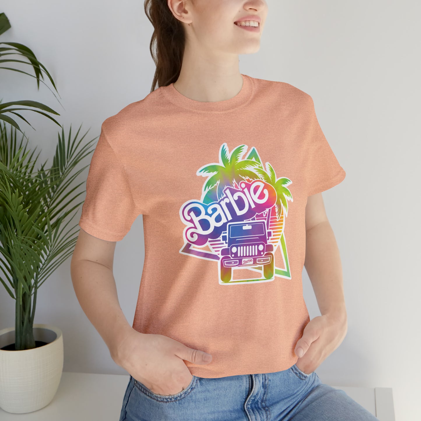 Tie dye 1, Beep Beep Barbie Jeep, Unisex Jersey Short Sleeve Tee