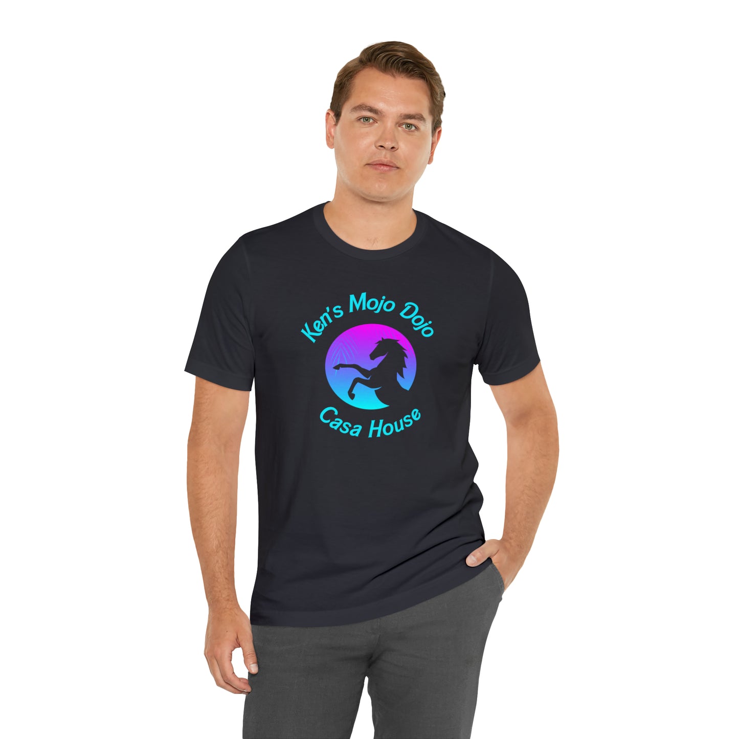 Neon Teal Moon: Mojo Dojo Casa House, Unisex Jersey Short Sleeve Tee