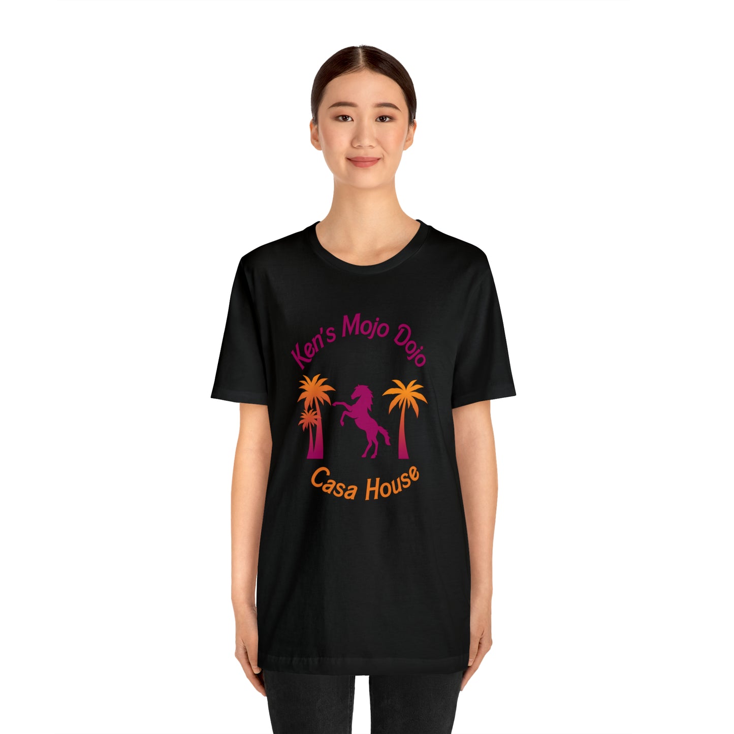 Warm Neon Palm Horse, Mojo Dojo Casa House, Unisex Jersey Short Sleeve Tee