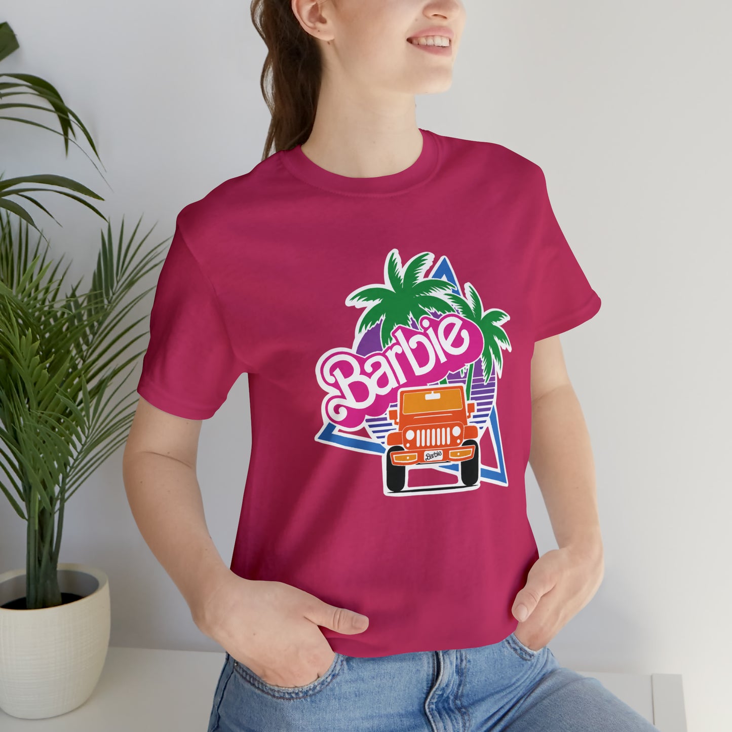 Orange, Beep Beep Barbie Jeep, Unisex Jersey Short Sleeve Tee
