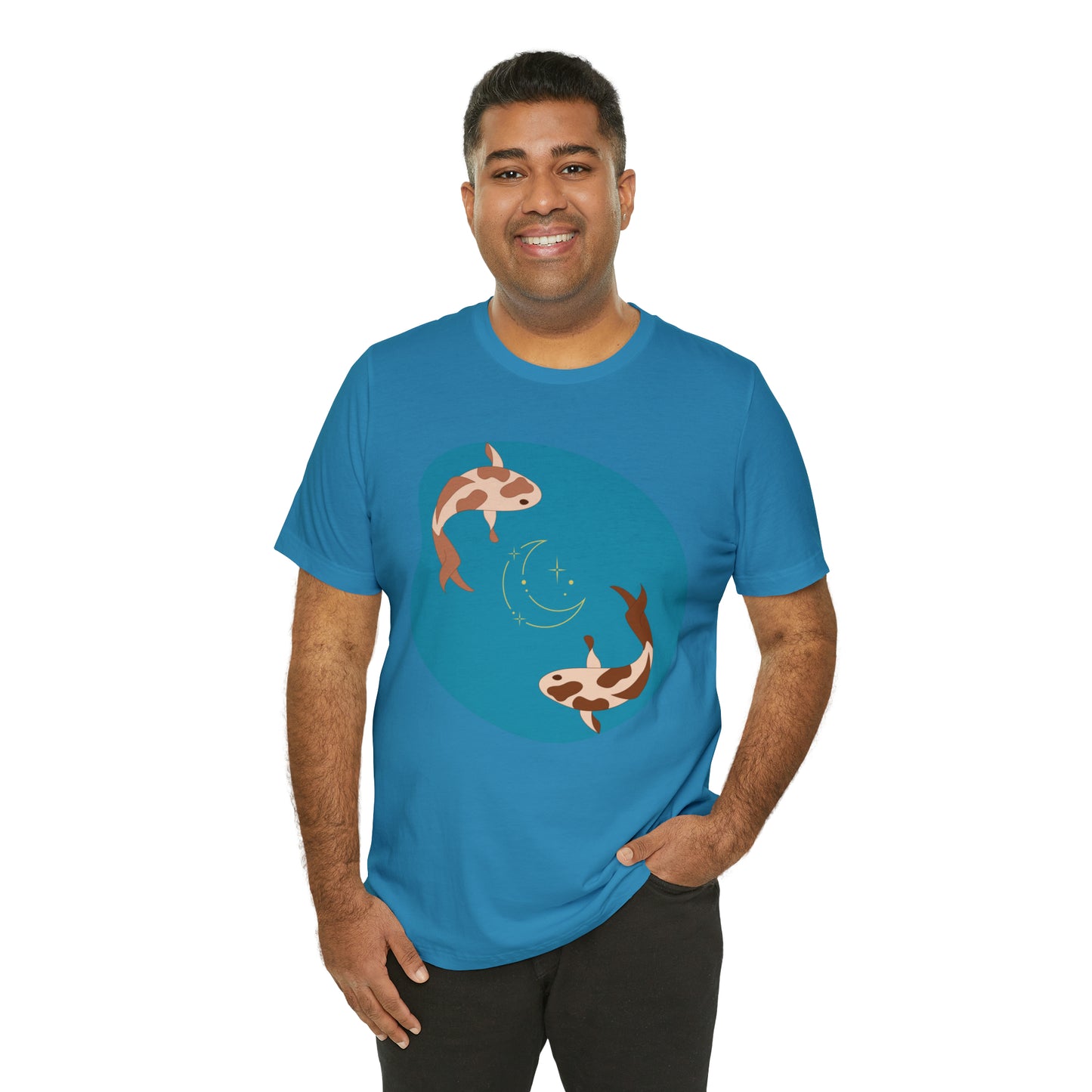 Blue Pond Moon Koi, Unisex Jersey Short Sleeve Tee
