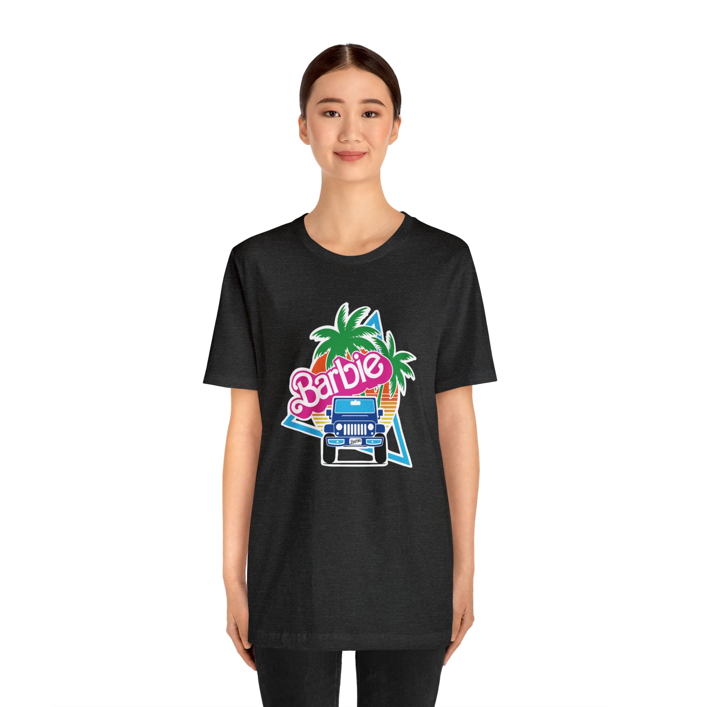 Two blue Barbie, Beep Beep Barbie Jeep, Unisex Jersey Short Sleeve Tee