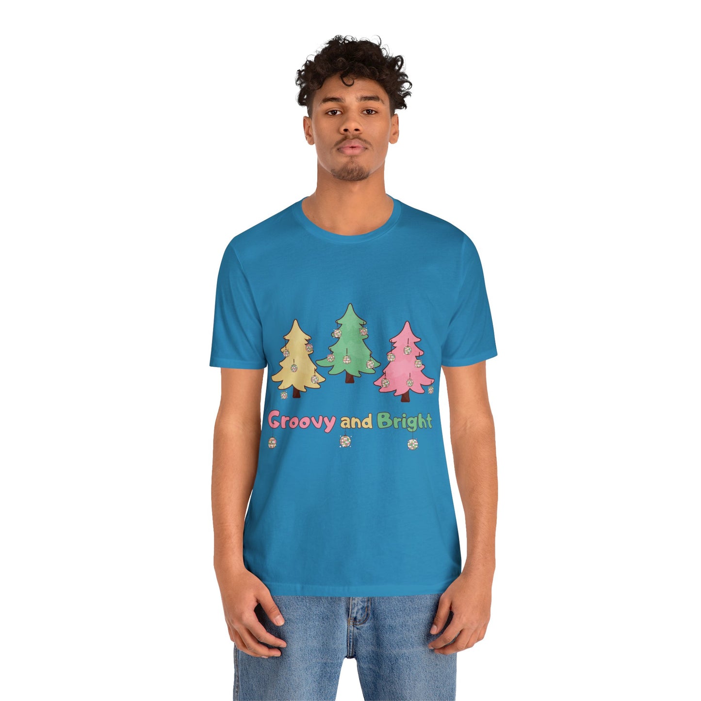 Pink Trees Farm Groovy and Bright Jingle Disco Ball on back - Unisex T-shirt