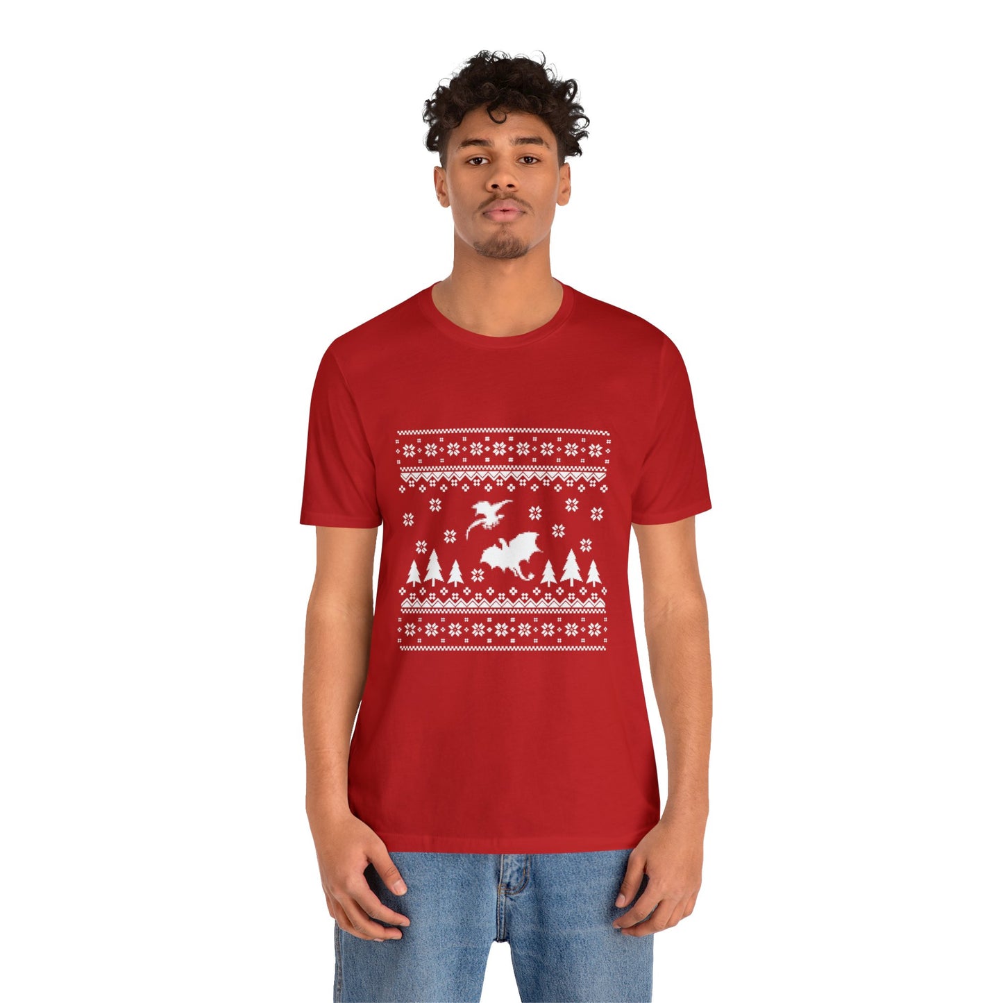 8-bit Fair Isle Dragon Christmas Version 5 - Unisex T-shirt