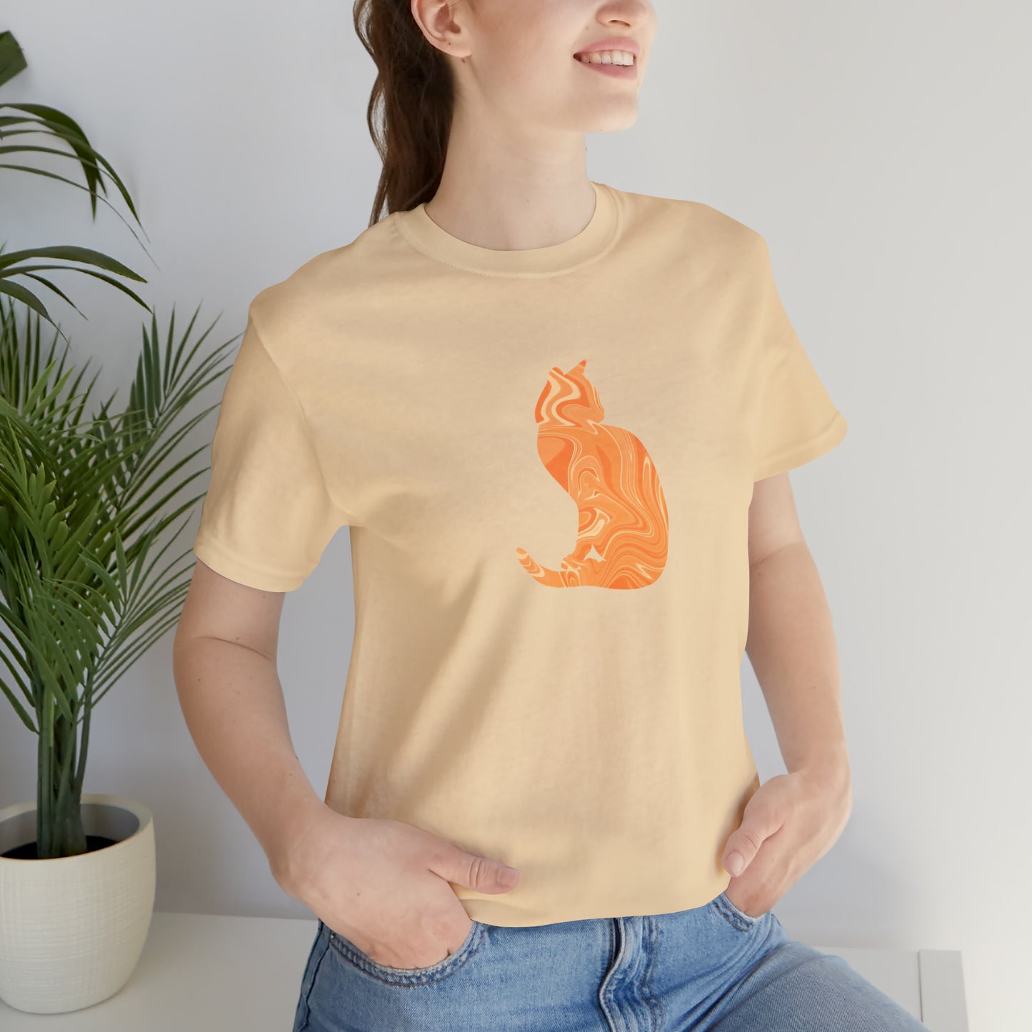 Orange Marble Cat, Unisex Jersey Short Sleeve Tee