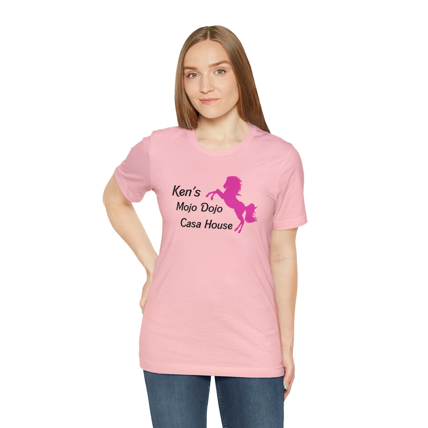 Pink Silhouette Horse, Mojo Dojo Casa House, Unisex Jersey Short Sleeve Tee