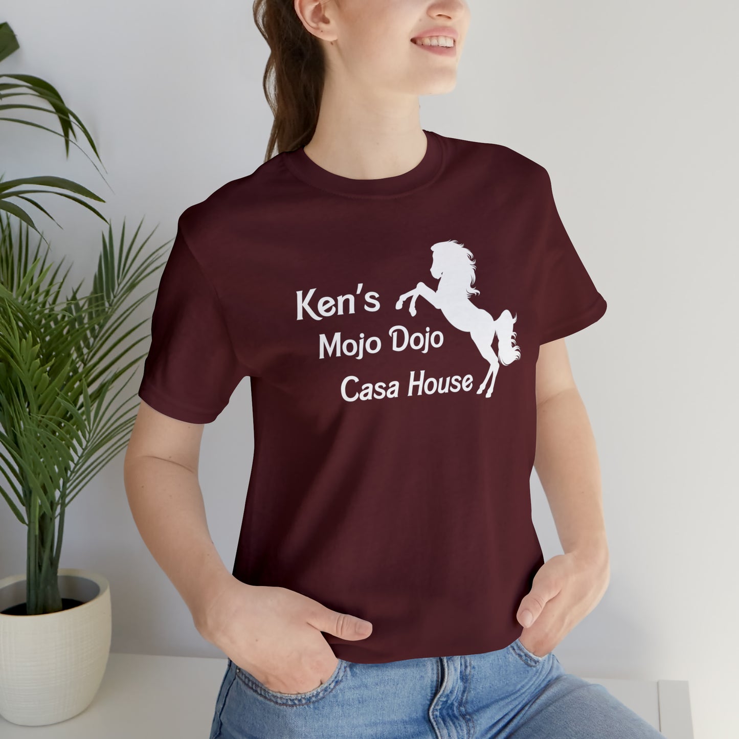 White Silhouette Horse, Mojo Dojo Casa House, Unisex Jersey Short Sleeve Tee