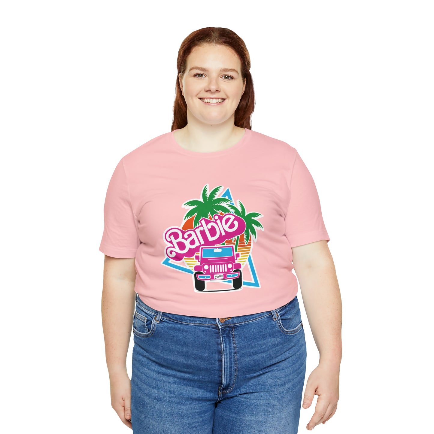 Signature Pink Barbie, Beep Beep Barbie Jeep, Unisex Jersey Short Sleeve Tee