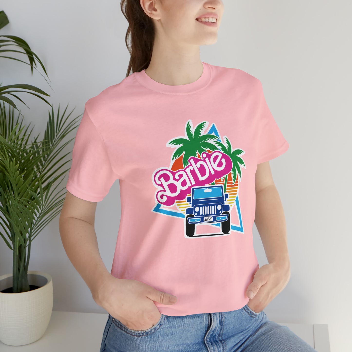 Two blue Barbie, Beep Beep Barbie Jeep, Unisex Jersey Short Sleeve Tee