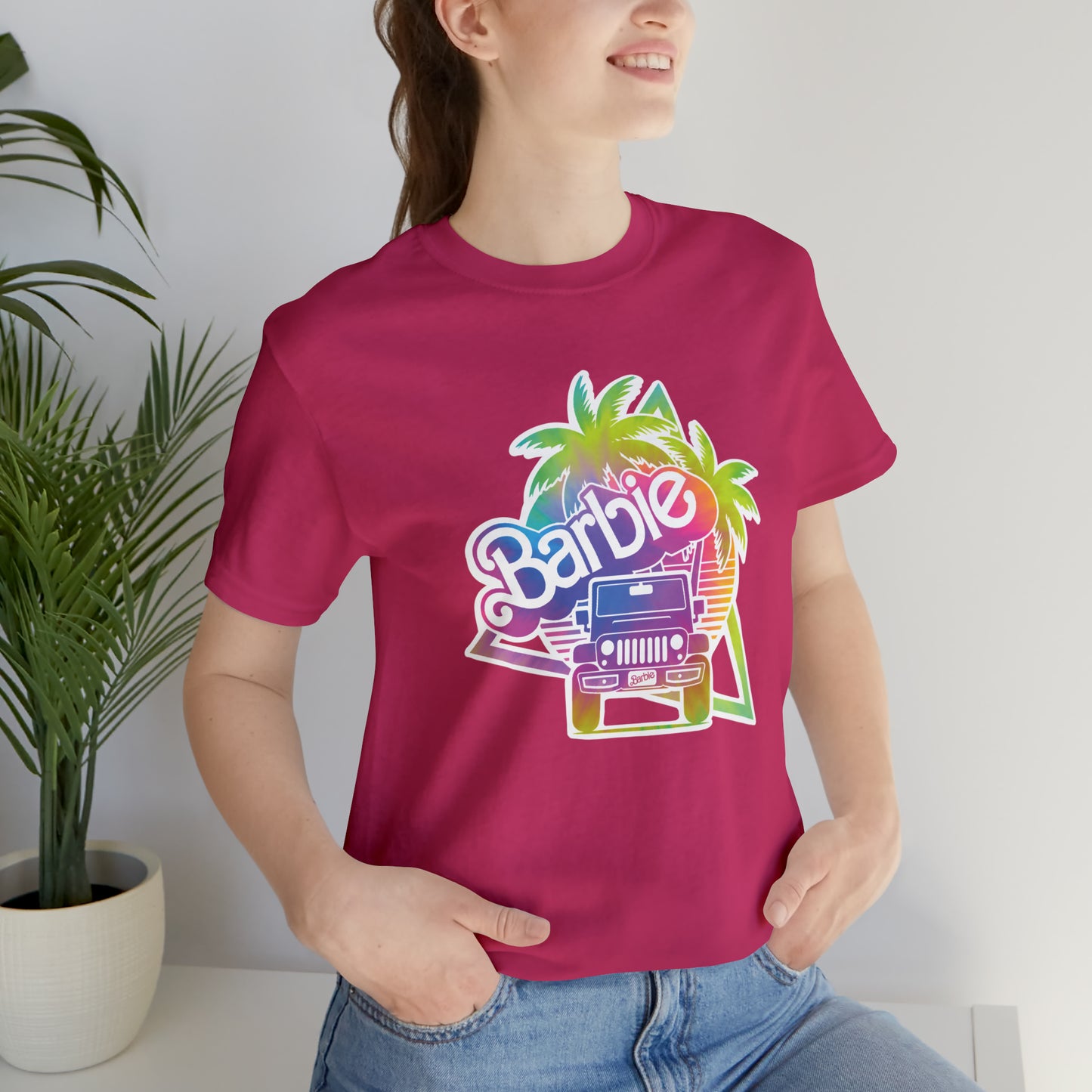 Tie dye 1, Beep Beep Barbie Jeep, Unisex Jersey Short Sleeve Tee