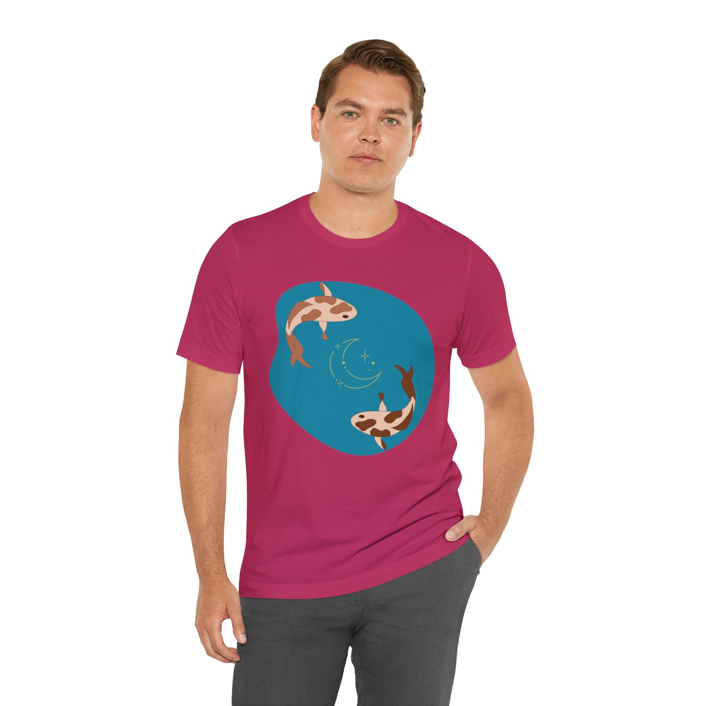 Blue Pond Moon Koi, Unisex Jersey Short Sleeve Tee