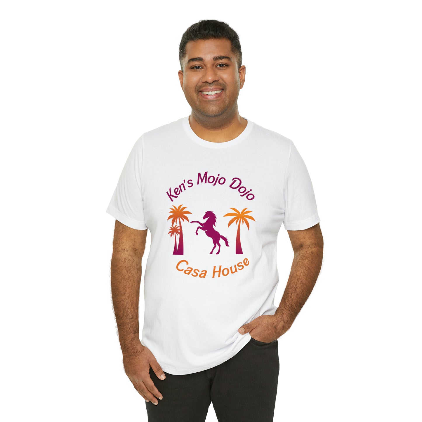 Warm Neon Palm Horse, Mojo Dojo Casa House, Unisex Jersey Short Sleeve Tee