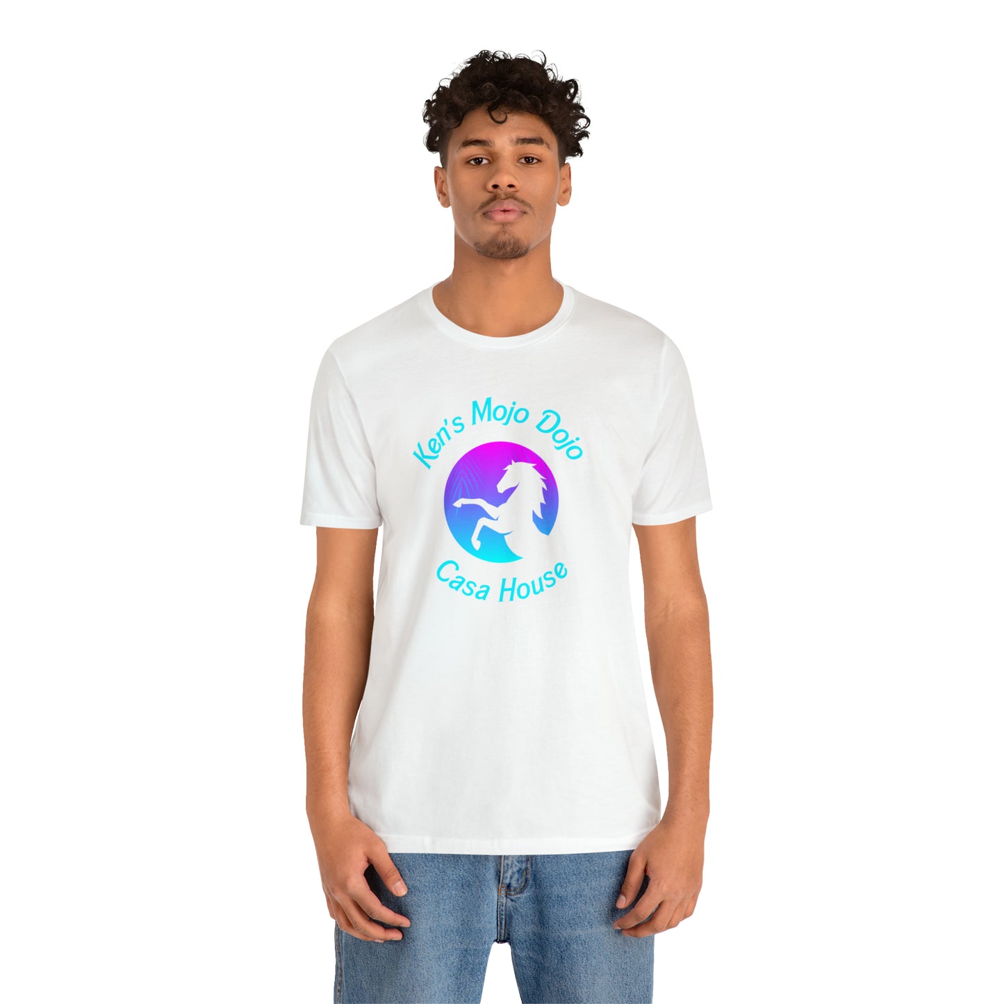 Neon Teal Moon: Mojo Dojo Casa House, Unisex Jersey Short Sleeve Tee