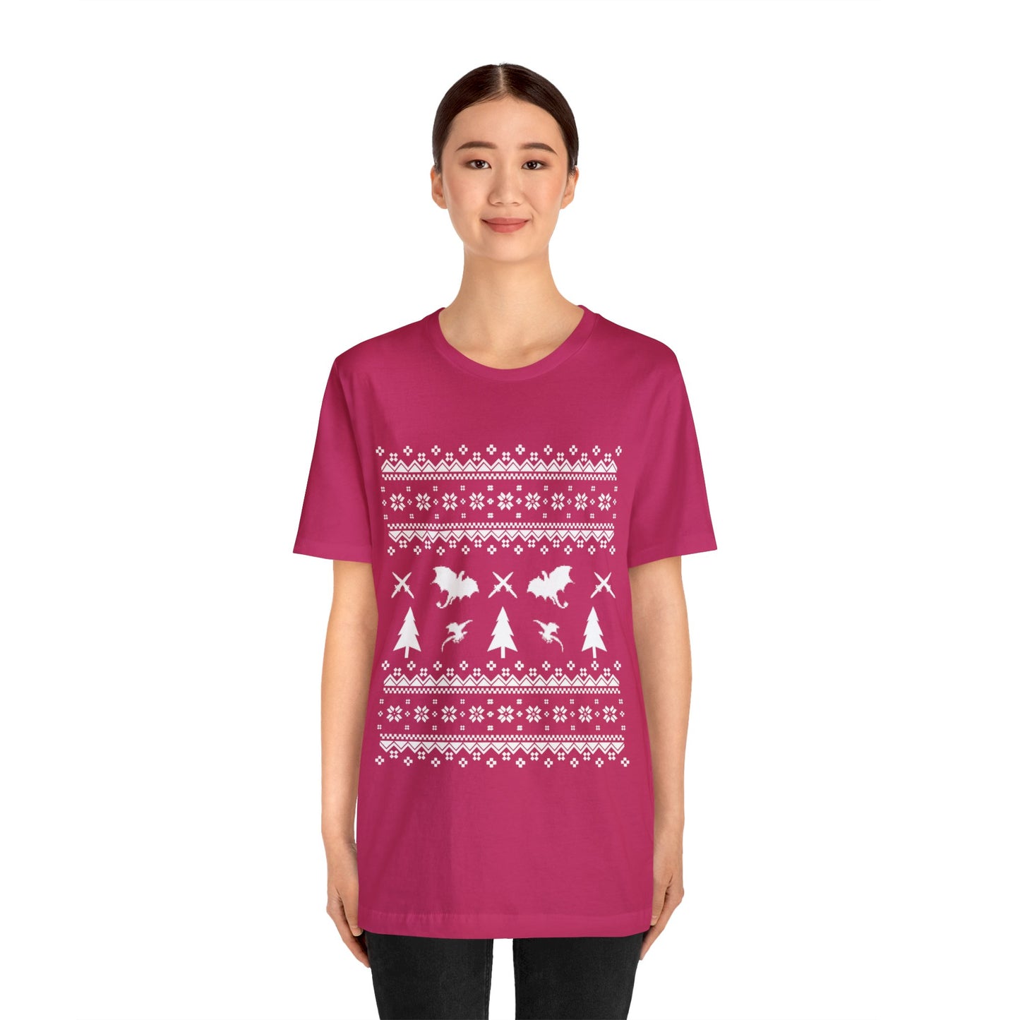 8-bit Fair Isle Dragon Christmas - Version 1 - Unisex T-shirt