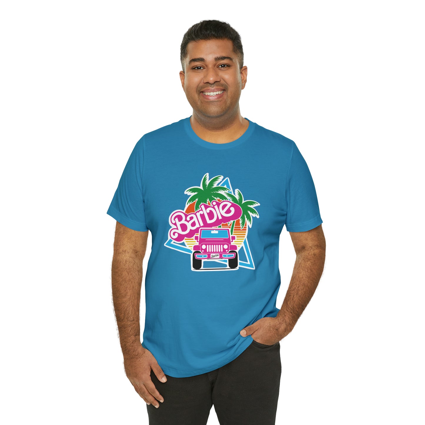 Signature Pink Barbie, Beep Beep Barbie Jeep, Unisex Jersey Short Sleeve Tee