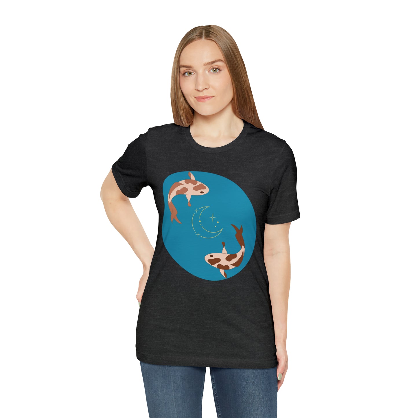 Blue Pond Moon Koi, Unisex Jersey Short Sleeve Tee