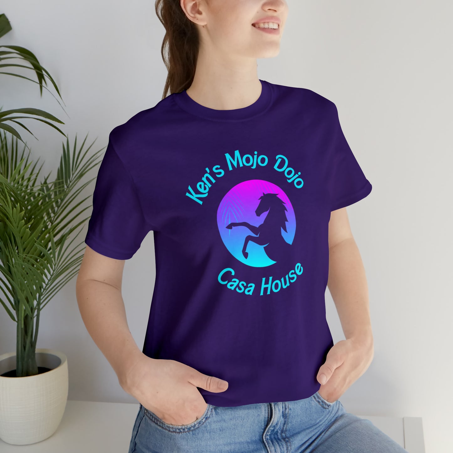 Neon Teal Moon: Mojo Dojo Casa House, Unisex Jersey Short Sleeve Tee