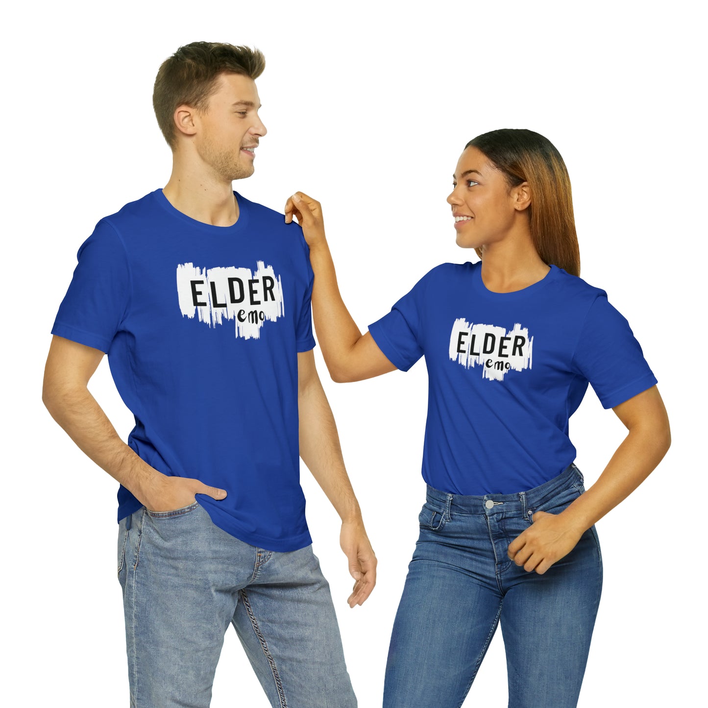 Vertical paint WHITE LETTER Elder Emo, Unisex Jersey Short Sleeve Tee