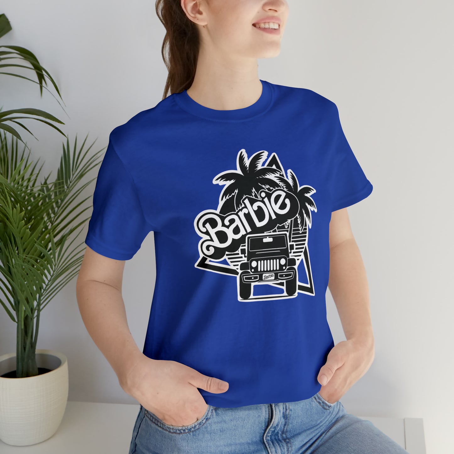 Black and White, Beep Beep Barbie Jeep, Unisex Jersey Short Sleeve Tee
