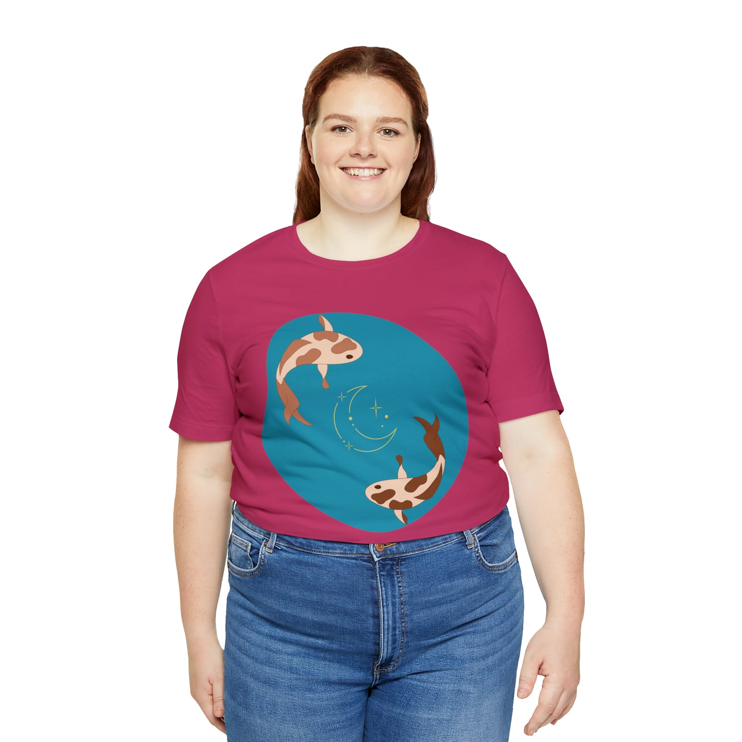 Blue Pond Moon Koi, Unisex Jersey Short Sleeve Tee