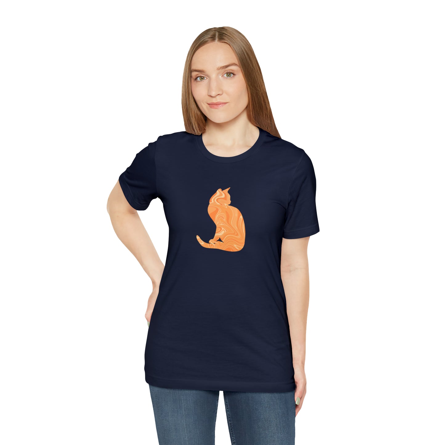Orange Marble Cat, Unisex Jersey Short Sleeve Tee
