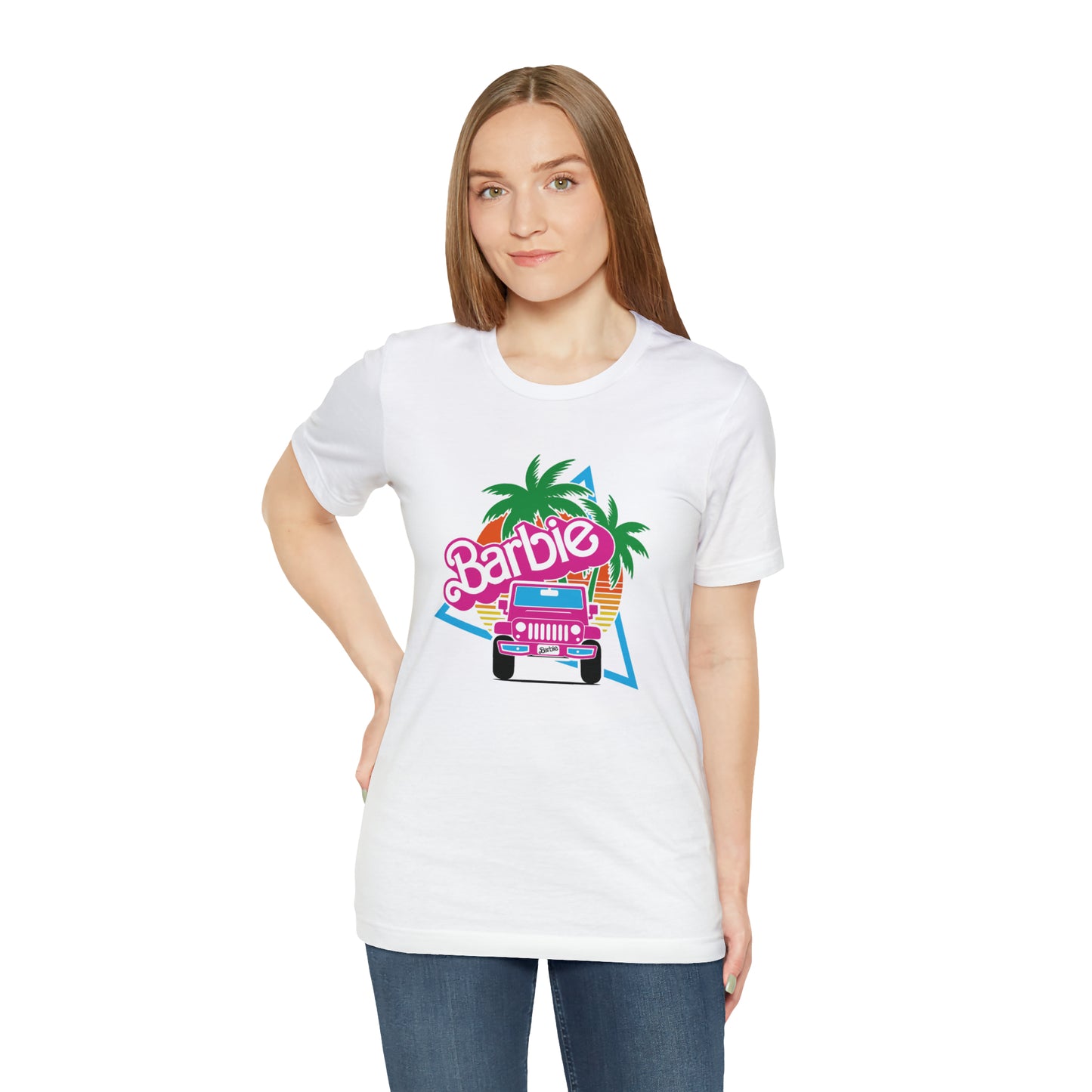 Signature Pink Barbie, Beep Beep Barbie Jeep, Unisex Jersey Short Sleeve Tee