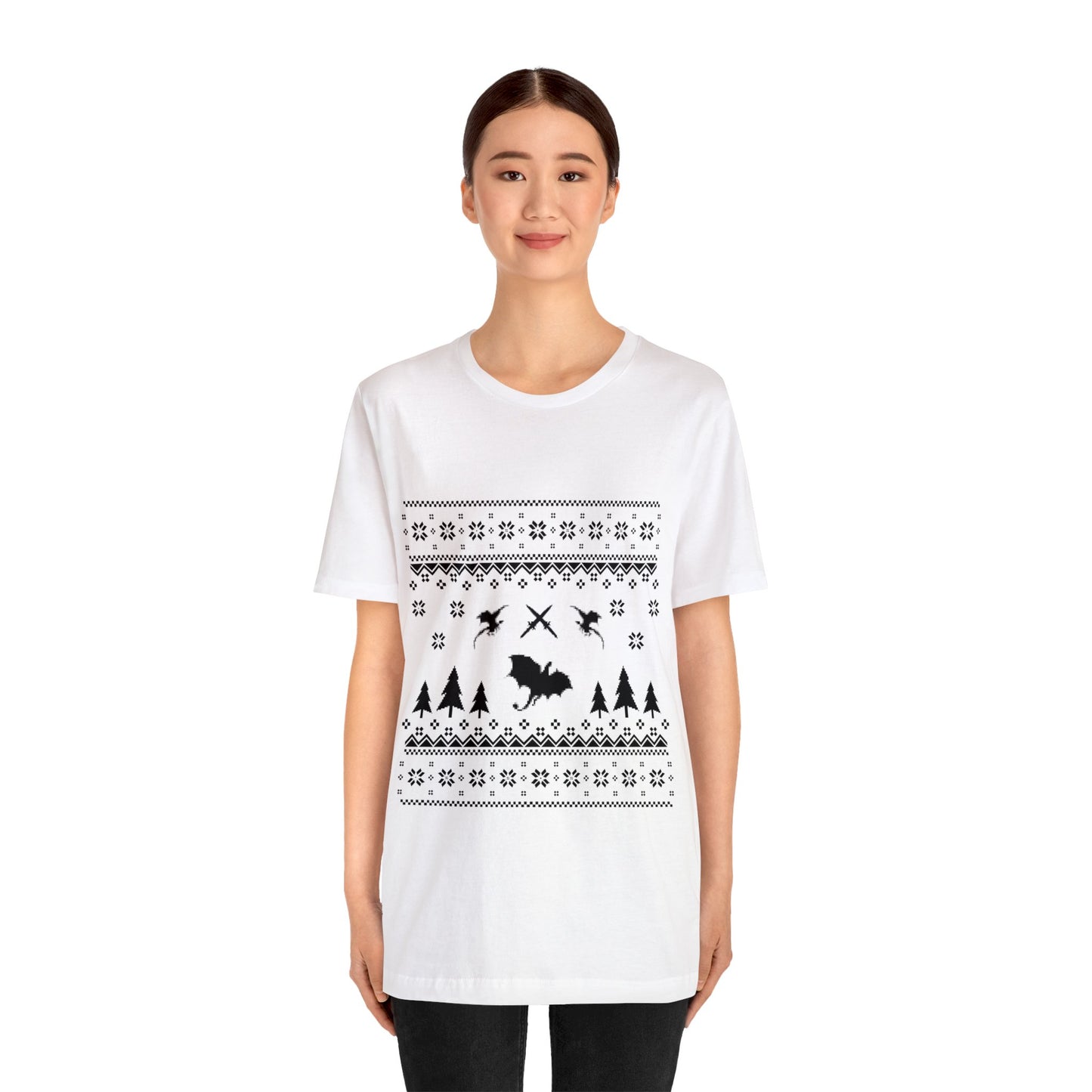 8-bit Fair Isle Dragon Christmas - Version 4 - Unisex T-shirt