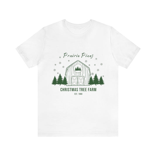 Green Text Prairie Pines with back design Thick and Sprucey Christmas Trees - Unisex T-shirt