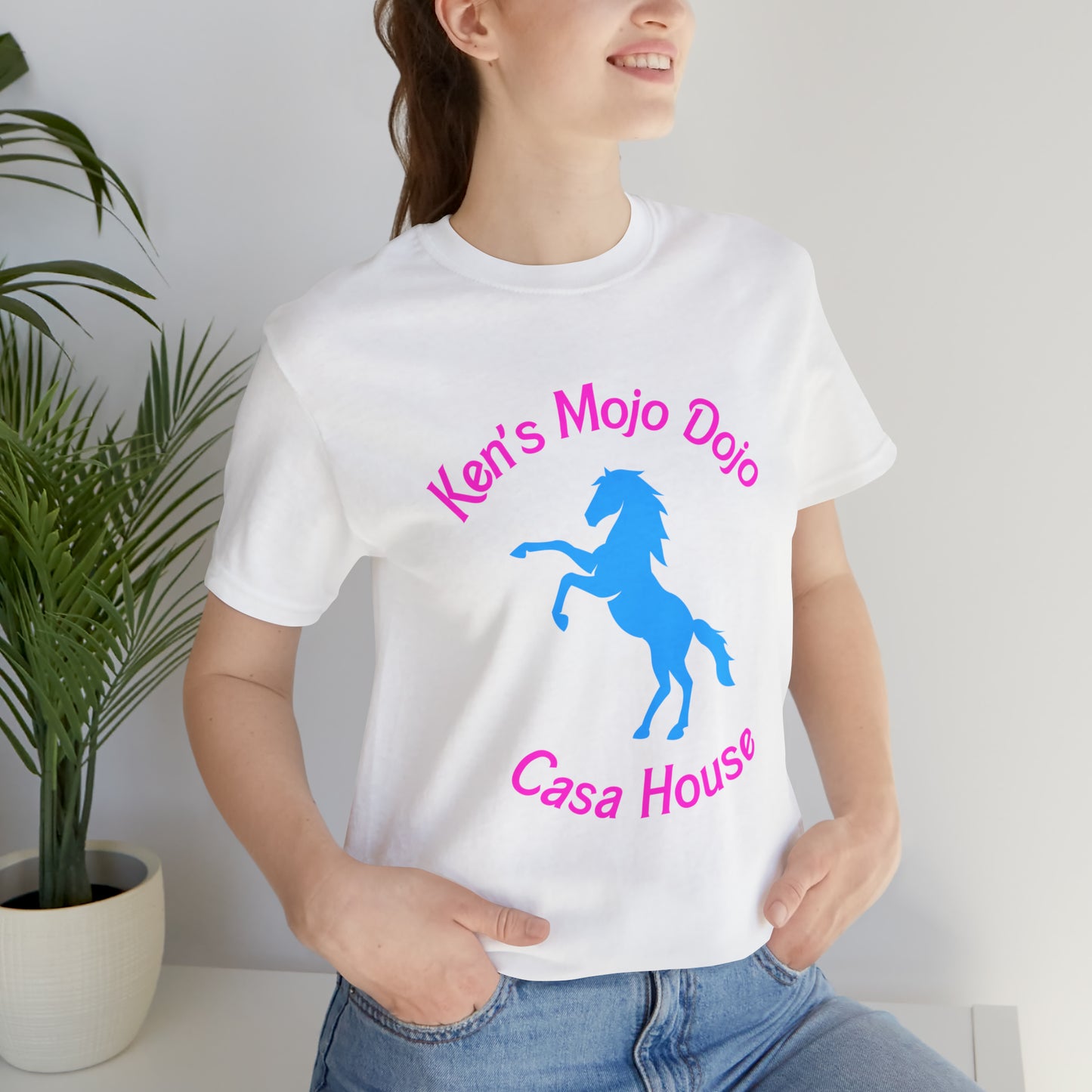 Neon Pink and Blue: Ken's Mojo Dojo Casa House, Unisex Jersey Short Sleeve Tee