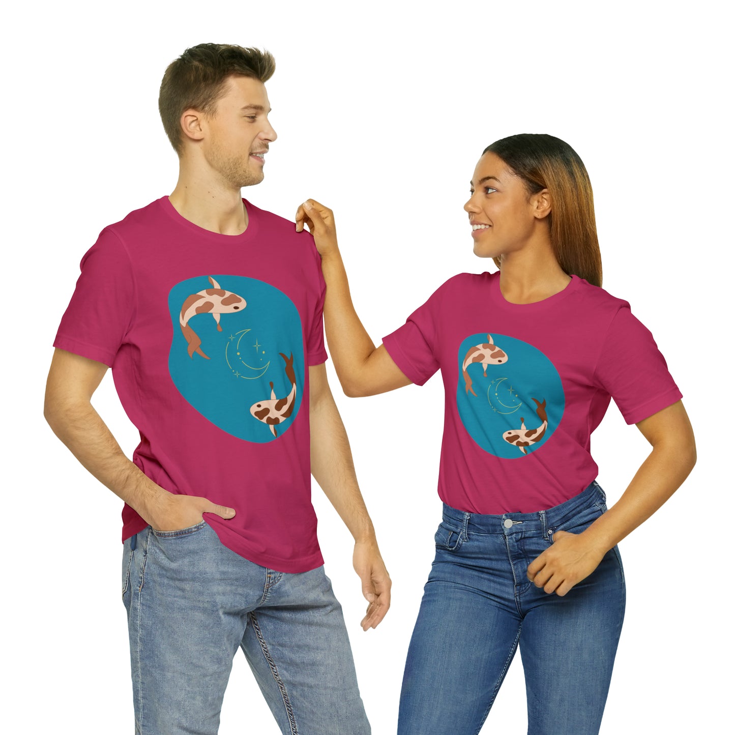Blue Pond Moon Koi, Unisex Jersey Short Sleeve Tee