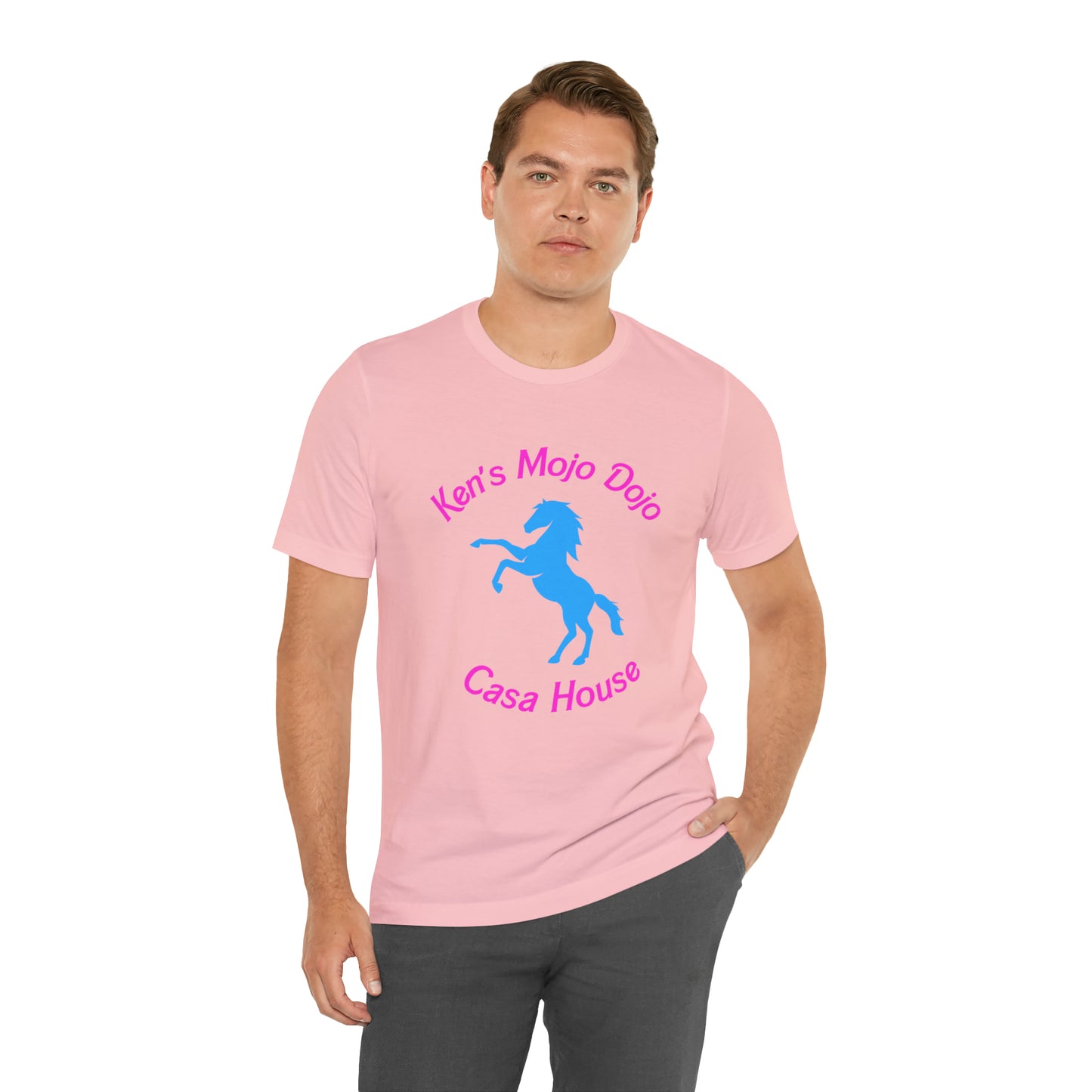 Neon Pink and Blue: Ken's Mojo Dojo Casa House, Unisex Jersey Short Sleeve Tee