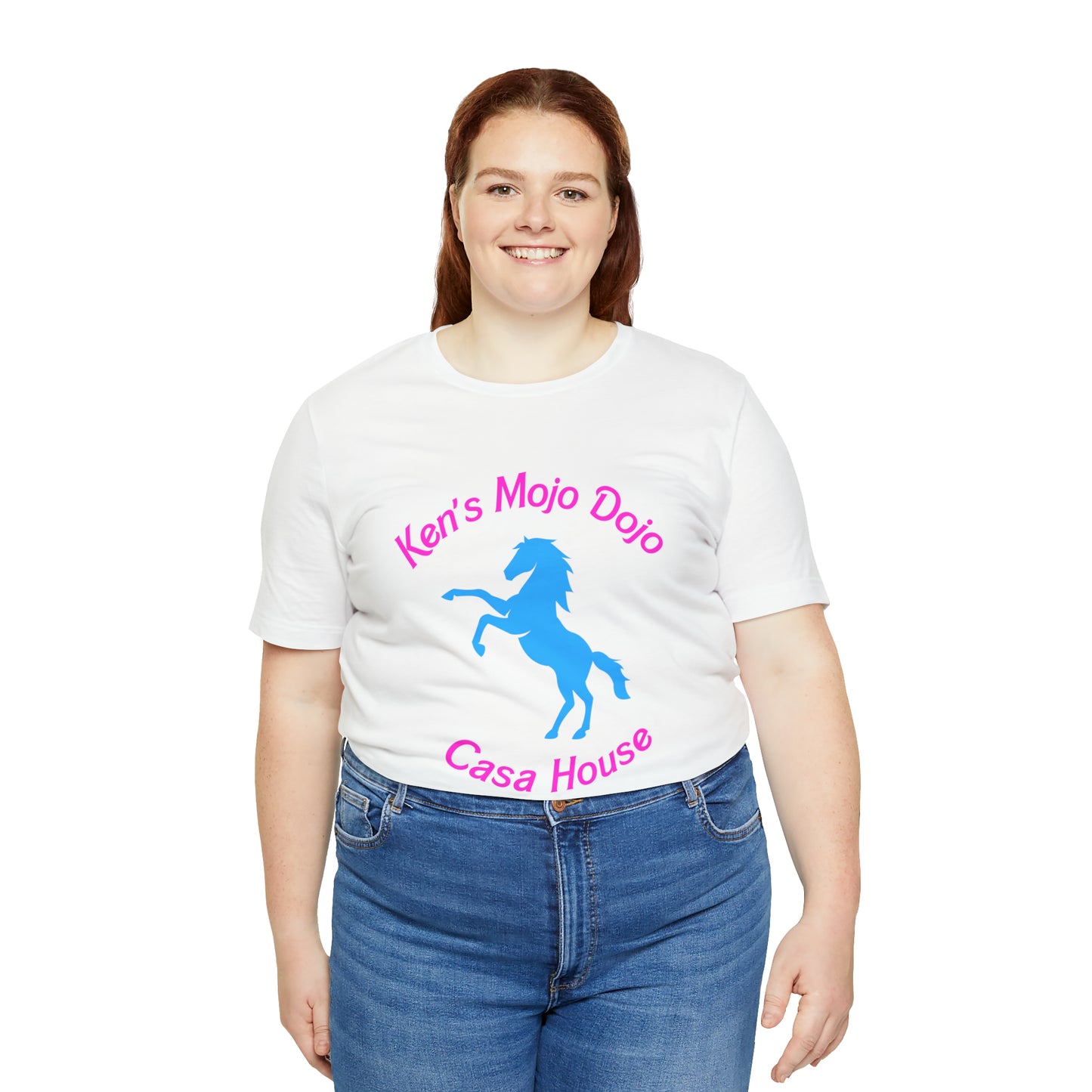 Neon Pink and Blue: Ken's Mojo Dojo Casa House, Unisex Jersey Short Sleeve Tee