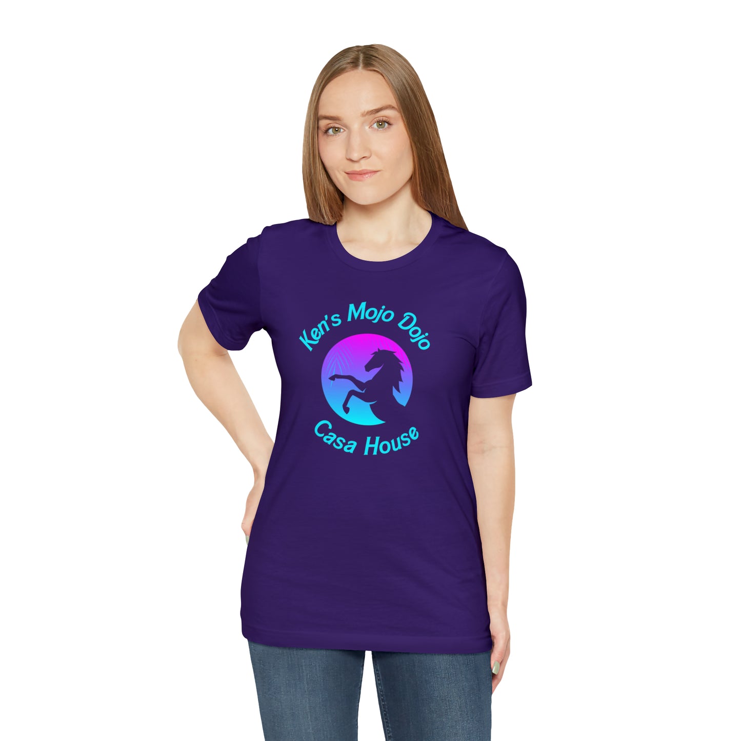 Neon Teal Moon: Mojo Dojo Casa House, Unisex Jersey Short Sleeve Tee
