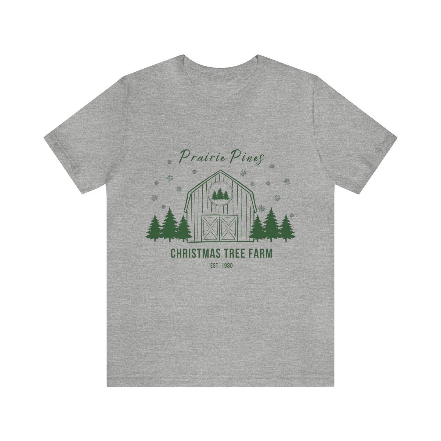 Green Text Prairie Pines with back design Thick and Sprucey Christmas Trees - Unisex T-shirt