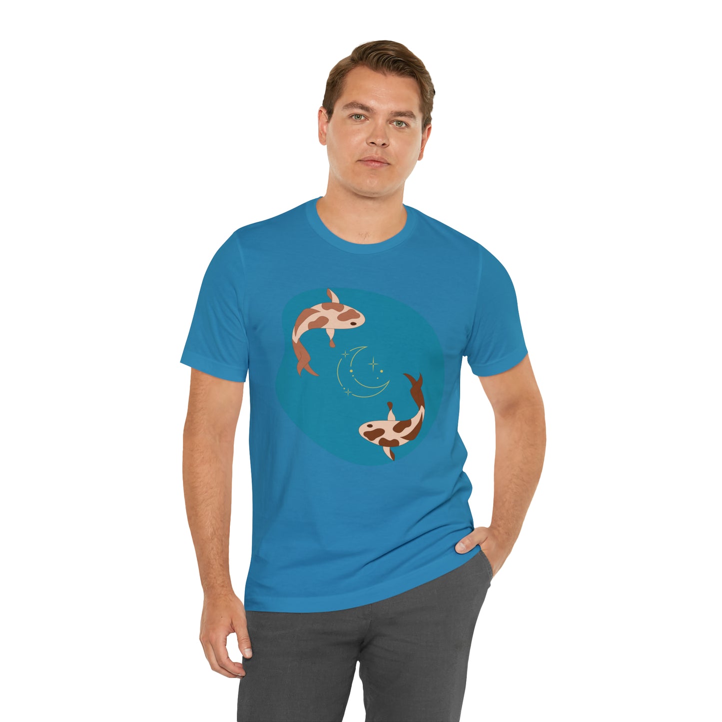 Blue Pond Moon Koi, Unisex Jersey Short Sleeve Tee