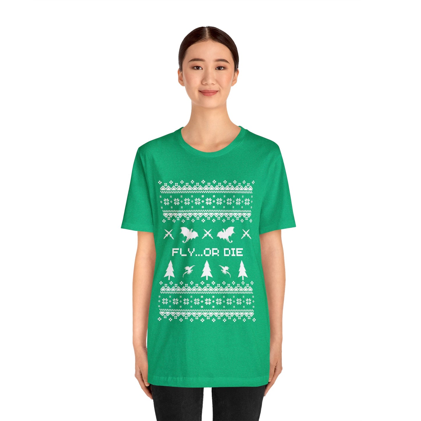 8-bit Fair Isle Dragon Christmas - Version 2 - Unisex T-shirt