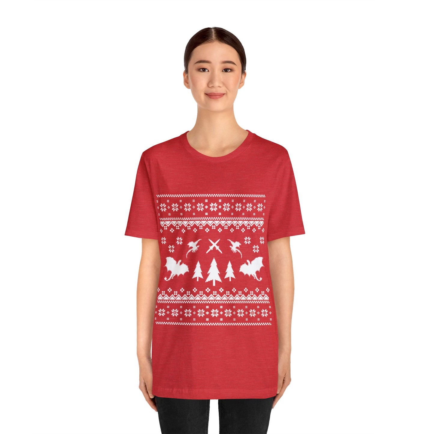8-bit Fair Isle Dragon Christmas - Version 3 - Unisex T-shirt